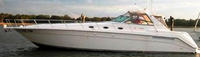 Photo of Sea Ray 500 Sundancer, 1999: Bimini Top, Front Visor set, Side Curtains, Sunshade Top, Sunshade Side Curtains, viewed from Port Side 