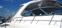 Photo of Sea Ray 540 Sundancer, 2000: Hard-Top, Visor, Side Curtains, Aft Enclosure Curtains close up, viewed from Port Front 