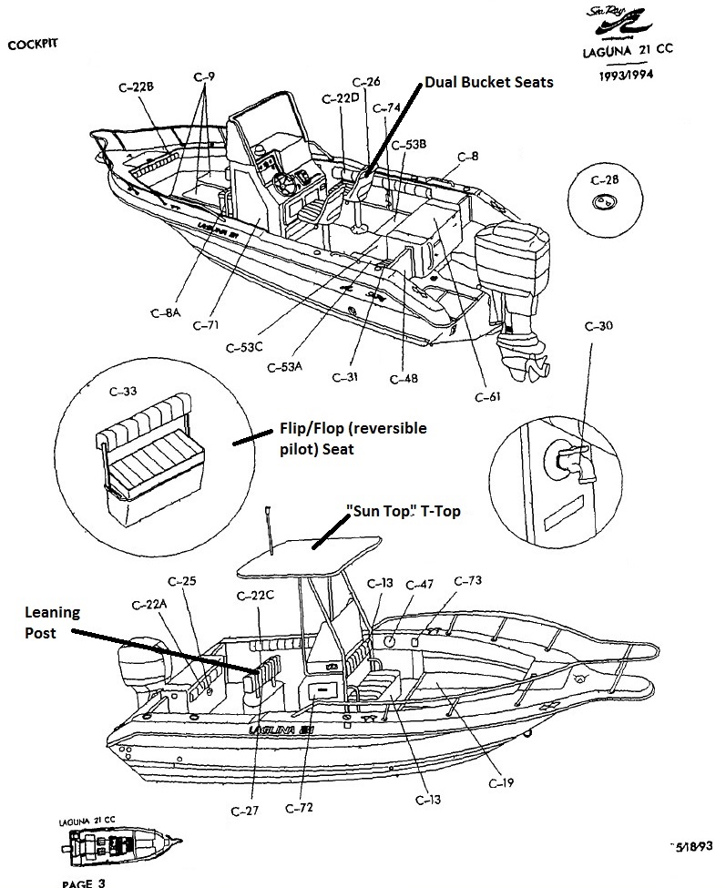 Sea Ray® Laguna-21CC, 1993:, 1994: parts-manual-canvas-drawing console  seats T-Top image