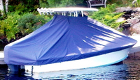 SeaCraft® 23CC T-Top-Boat-Cover-Sunbrella-1499™ Custom fit TTopCover(tm) (Sunbrella(r) 9.25oz./sq.yd. solution dyed acrylic fabric) attaches beneath factory installed T-Top or Hard-Top to cover entire boat and motor(s)