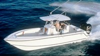 Photo of SeaVee 290 Hard-Top, 2006: Factory Fiberglass T-Top, viewed from Port Front, Above 