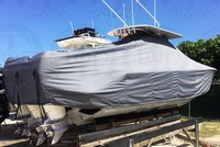 SeaVee® 340 Luxury Edition T-Top-Boat-Cover-Elite-2549™ Custom fit TTopCover(tm) (Elite(r) Top Notch(tm) 9oz./sq.yd. fabric) attaches beneath factory installed T-Top or Hard-Top to cover boat and motors