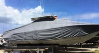 Photo of SeaVee 340 20xx T-Top Boat-Cover, viewed from Starboard Side 