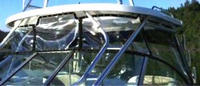 Photo of Seaswirl Striper 2901WA, 2006: Hard-Top, Connector, Side Curtains, Aft-Drop-Curtain closeup, viewed from Port Front 