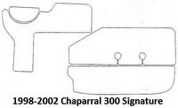 Carpet-Set_Snap-In-Carpet_CHPL300SIG98-02™SKU# CHPL300SIG98-02, (4)piece Snap-In Marine Carpet Mat Set (4 Cockpit, 0 Cabin) for Chaparral 300 Signature (1998-2002). Custom fit mat(s) offered in Marine Carpet (Berber, Cut Pile or Marine Tuft with AquaLoc(tm) or HydraBak(tm) backing) OR Marine Weave Vinyl (with thick Vinyl backing) (these backings do NOT degrade like some factory OEM black rubber backing), durable Sunbrella(r) edge binding and Stainless Steel Snaps