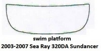 Carpet-Set_Snap-In-Carpet_SeaRay320DASwimPlatform03-07™SKU# SeaRay320DASwimPlatform03-07, (1)piece Snap-In Marine Carpet Mat Set (1 Swim Platform) for Sea Ray 320 Sundancer Swim Platform (2003-2007 models) . Custom fit mat(s) offered in Marine Carpet (Berber, Cut Pile or Marine Tuft with AquaLoc(tm) or HydraBak(tm) backing) OR Marine Weave Vinyl (with thick Vinyl backing) (these backings do NOT degrade like some factory OEM black rubber backing), durable Sunbrella(r) edge binding and Stainless Steel Snaps