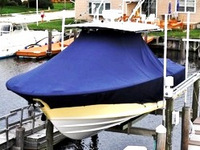 Southport® 28CC T-Top-Boat-Cover-Sunbrella-2349™ Custom fit TTopCover(tm) (Sunbrella(r) 9.25oz./sq.yd. solution dyed acrylic fabric) attaches beneath factory installed T-Top or Hard-Top to cover entire boat and motor(s)