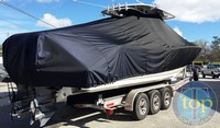 Sportsman® Open 312 T-Top-Boat-Cover-Elite-2549™ Custom fit TTopCover(tm) (Elite(r) Top Notch(tm) 9oz./sq.yd. fabric) attaches beneath factory installed T-Top or Hard-Top to cover boat and motors