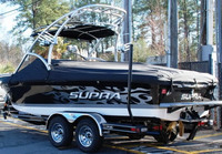 Photo of Supra Launch 21V, 2008: Mooring-Cover with Ski Tower, Bow Cover, viewed from Port Rear 