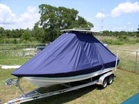 Tidewater® 2100 Bay Max T-Top-Boat-Cover-Sunbrella-1399™ Custom fit TTopCover(tm) (Sunbrella(r) 9.25oz./sq.yd. solution dyed acrylic fabric) attaches beneath factory installed T-Top or Hard-Top to cover entire boat and motor(s)