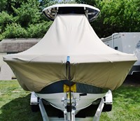 Tidewater® 220LXF T-Top-Boat-Cover-Wmax-949™ Custom fit TTopCover(tm) (WeatherMAX(tm) 8oz./sq.yd. solution dyed polyester fabric) attaches beneath factory installed T-Top or Hard-Top to cover entire boat and motor(s)