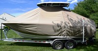 Photo of Tidewater® 220LXF 20xx TTopCover™ T-Top boat cover, viewed from Port Side 
