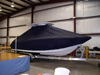 Tidewater® 230CC T-Top-Boat-Cover-Sunbrella-1499™ Custom fit TTopCover(tm) (Sunbrella(r) 9.25oz./sq.yd. solution dyed acrylic fabric) attaches beneath factory installed T-Top or Hard-Top to cover entire boat and motor(s)