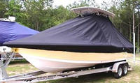 Tidewater® 2400 Bay Max T-Top-Boat-Cover-Elite-1299™ Custom fit TTopCover(tm) (Elite(r) Top Notch(tm) 9oz./sq.yd. fabric) attaches beneath factory installed T-Top or Hard-Top to cover boat and motors