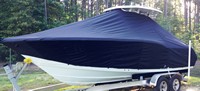 Tidewater® 250LXF T-Top-Boat-Cover-Sunbrella-1849™ Custom fit TTopCover(tm) (Sunbrella(r) 9.25oz./sq.yd. solution dyed acrylic fabric) attaches beneath factory installed T-Top or Hard-Top to cover entire boat and motor(s)