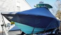 Tidewater® 252CC T-Top-Boat-Cover-Sunbrella-1849™ Custom fit TTopCover(tm) (Sunbrella(r) 9.25oz./sq.yd. solution dyed acrylic fabric) attaches beneath factory installed T-Top or Hard-Top to cover entire boat and motor(s)