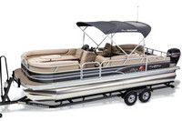 Tracker® Sun Tracker Party Barge 24 DLX Aft-Canopy-Top-Full-Zippers-Frame-Boot-OEM-D3™ Factory AFT (rear) CANOPY (Bimini) TOP FABRIC, FRAME and BOOT Cover with Zippers on all 4 Edges or Enclosure Curtains (not included), OEM (Original Equipment Manufacturer)
