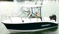 Photo of Trophy 2302 WA, 2007: Hard-Top, Connector, Side Curtains, Aft Curtain (Factory OEM website photo), viewed from Port Bow 