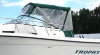 Photo of Trophy 2352 WA, 2004: Bimini Top, Front Connector, Side Curtains, Aft-Drop-Curtain, viewed from Port Side 