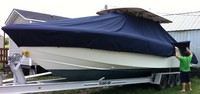 Photo of Venture 34CC 19xx T-Top Boat-Cover, viewed from Port Front 