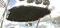 Wakeboard-Tower-Cargo-Rack-Bimini-Top-Black-G™BLACK Sunbrella(r) "Shade N’ Store"(tm)  by Great-Lakes Boat Top Co.(r) . To truly enjoy a long day on the water, you need a bimini top. When you have a wakeboard tower, it usually means you need a special bimini top. This Wakeboard-Tower Bimini-Top Cargo-Rack is truly special. Innovative in its design and universal in its fit, the Wakeboard-Tower Bimini-Top Cargo-Rack is both a shade provider and storage solution by holding up to 3 wakeboards or 1 large inflatable tube on top. Just release two clamps and tilt the top down to easily load and unload. Enjoy the shade. Enjoy the storage. Enjoy the extra space it gives you in your boat. 48 or 60 inch width to fit any Wakeboard Tower