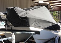 World Cat® 230 CC T-Top-Boat-Cover-Sunbrella-1999™ Custom fit TTopCover(tm) (Sunbrella(r) 9.25oz./sq.yd. solution dyed acrylic fabric) attaches beneath factory installed T-Top or Hard-Top to cover entire boat and motor(s)