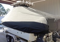 World Cat® 230 CC T-Top-Boat-Cover-Elite-1699™ Custom fit TTopCover(tm) (Elite(r) Top Notch(tm) 9oz./sq.yd. fabric) attaches beneath factory installed T-Top or Hard-Top to cover boat and motors