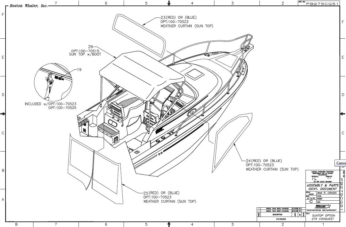 Boston Whaler Conquest 275 2003 Bimini Top Visor Side Cutains Aft 