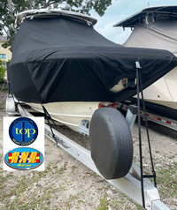 Photo of Boston Whaler Vantage 230 Hard-Top, 2017 TTopCover™ T-Top boat cover Black Sunbrella, front  (Factory OEM) 