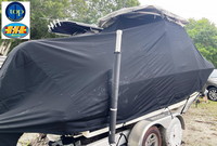 Photo of Boston Whaler Vantage 230 Hard-Top, 2017 TTopCover™ T-Top boat cover Black Sunbrella, viewed from Starboard Rear  (Factory OEM) 