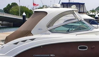 Photo of Factory OEM Chaparral 330 Signature Hard-Top, 2014: Hard-Top Conenctor Side Curtains, Aft Curtain Linen Tweed Sunbrella, Starboard Side   