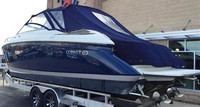 Photo of Cobalt 323, 2006: Bimini Top, Side Curtains, Aft-Transom-Curtain, viewed from port rear  (Factory OEM) 