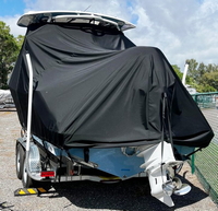Photo of Cobia&reg; 240DC 20xx LaPorte&trade; T-TopCover TTopCover&trade; T-Top boat cover, viewed from port rear from RnR-Marine&trade; 