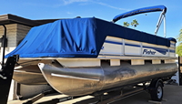 Photo of Factory OEM Fisher 220 Deluxe, 2007: Aft Bimini Pontoon Cover Aft Bimini Top in Boot, port front   