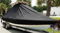 Photo of Pathfinder 2400 TRS 20xx TTopCover™ T-Top boat cover outside, viewed from Starboard Front 