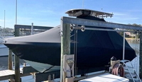 Photo of Pioneer&reg; 	202 Sport Fish, 2018: LaPorte&trade; T-TopCover TTopCover&trade; T-Top boat cover on lift, viewed from Starboard Front from RnR-Marine&trade; 