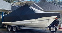 Photo of Regulator 23FS 20xx LaPorte&trade; T-TopCover TTopCover&trade; T-Top boat cover, viewed from Starboard Front from RnR-Marine&trade; 