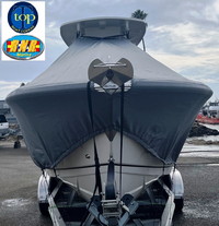 Photo of Sailfish 241CC, 2021 TTopCover™ T-Top boat cover Sunbrella Smoke Grey, front  (Factory OEM) 