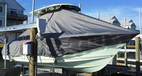 Photo of Sea Hunt&reg; Ultra-234, 2016: LaPorte&trade; T-TopCover TTopCover&trade; T-Top boat cover, viewed from Starboard Front on lift from RnR-Marine&trade; 