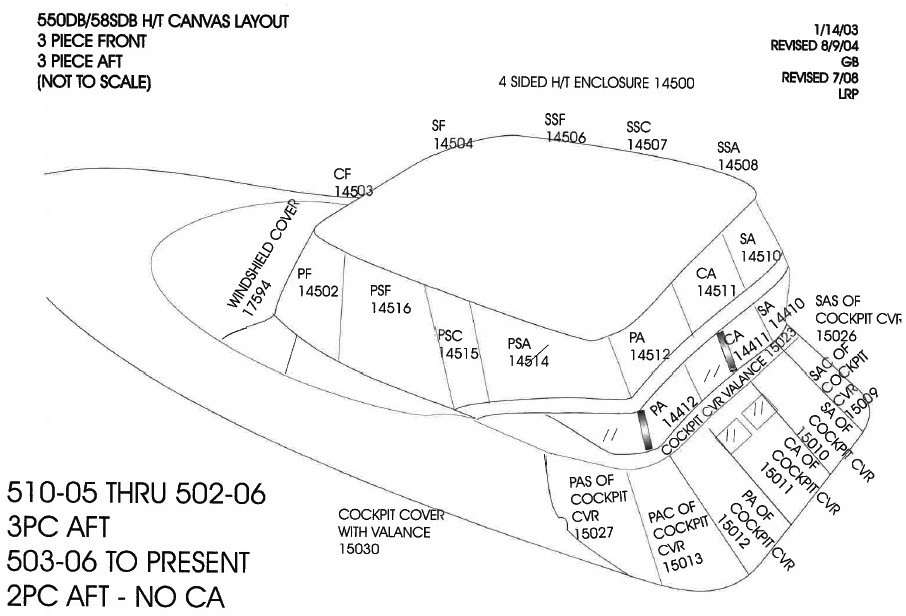 Photo of Sea Ray 58 Sedan Bridge, 2006-2008: Canvas Layout with Part Numbers  (Factory OEM) 