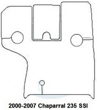 Carpet-Set_Snap-In-Carpet_CHPL235SSI03-05&trade;SKU# CHPL235SSI03-05, (2) piece Snap-In Marine Carpet Mat Set (2 Cockpit) for 2000-2007 Chaparral(r) 235 SSI bowrider. Custom fit mat(s) offered in Marine Carpet (Berber, Cut Pile or Marine Tuft with AquaLoc(tm) or HydraBak(tm) backing) OR Marine Weave Vinyl (with thick Vinyl backing) (these backings do NOT degrade like some factory OEM black rubber backing), durable Sunbrella(r) edge binding and Stainless Steel Snaps