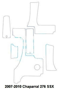 Carpet-Set_Snap-In-Carpet_CHPL276SSX07-09&trade;SKU# CHPL276SSX07-09, (6) piece Snap-In Marine Carpet Mat Set (5 Cockpit, 1 Bow) for 2007-2010 Chaparral(r) 276 SSX bowrider. Custom fit mat(s) offered in Marine Carpet (Berber, Cut Pile or Marine Tuft with AquaLoc(tm) or HydraBak(tm) backing) OR Marine Weave Vinyl (with thick Vinyl backing) (these backings do NOT degrade like some factory OEM black rubber backing), durable Sunbrella(r) edge binding and Stainless Steel Snaps