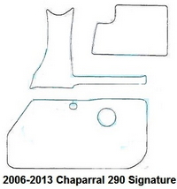Carpet-Set_Snap-In-Carpet_CHPL290SIG06&trade;SKU# CHPL290SIG06, (4) piece Snap-In Marine Carpet Mat Set (3 Cockpit) for 2006-2013 Chaparral(r) 290 Signature. Custom fit mat(s) offered in Marine Carpet (Berber, Cut Pile or Marine Tuft with AquaLoc(tm) or HydraBak(tm) backing) OR Marine Weave Vinyl (with thick Vinyl backing) (these backings do NOT degrade like some factory OEM black rubber backing), durable Sunbrella(r) edge binding and Stainless Steel Snaps