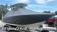 Photo of Sportsman Open Platinum 232, 2020: LaPorte&trade; TTopCover&trade; T-Top boat cover Grey Sunbrella, Starboard Front 