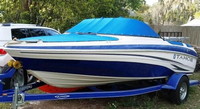 Photo of Tahoe Q5i No Tower, 2008: Bimini Top Lower in Boot, Bow Cover Cockpit Cover, viewed from Port Front 