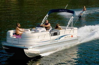 Photo of Factory OEM Tracker Sun Tracker Party Barge 21, 2009: Aft Bimini Top in Boot, port front   